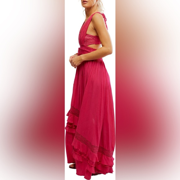 NWT Free People Santa Maria Maxi Pink Dress Size M Flow Ruffles Lace Detail - Picture 5 of 14